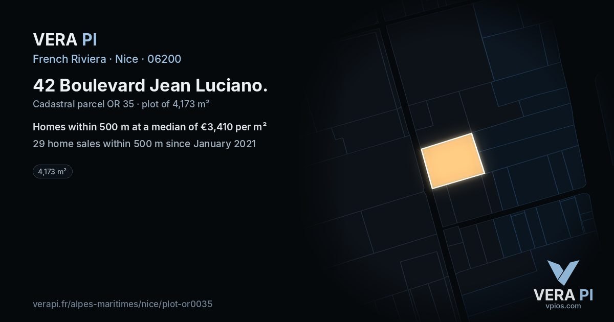 42 Boulevard Jean Luciano, Nice at night – the plot lit, the parcels around coloured by the prices near them