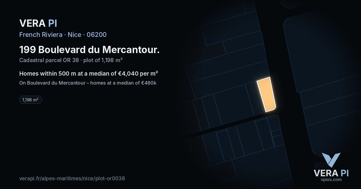 199 Boulevard du Mercantour, Nice at night – the plot lit, the parcels around coloured by the prices near them