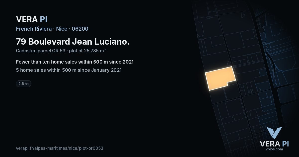 79 Boulevard Jean Luciano, Nice at night – the plot lit, the parcels around coloured by the prices near them