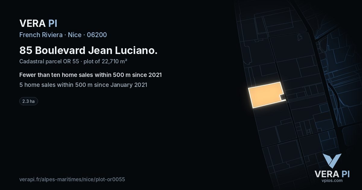 85 Boulevard Jean Luciano, Nice at night – the plot lit, the parcels around coloured by the prices near them