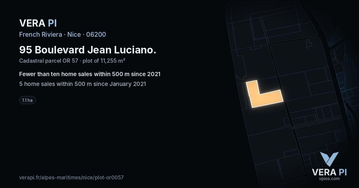 95 Boulevard Jean Luciano, Nice at night – the plot lit, the parcels around coloured by the prices near them
