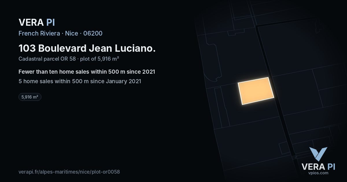 103 Boulevard Jean Luciano, Nice at night – the plot lit, the parcels around coloured by the prices near them