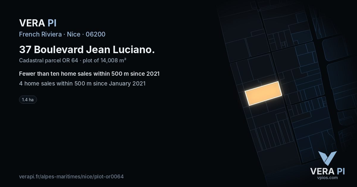 37 Boulevard Jean Luciano, Nice at night – the plot lit, the parcels around coloured by the prices near them