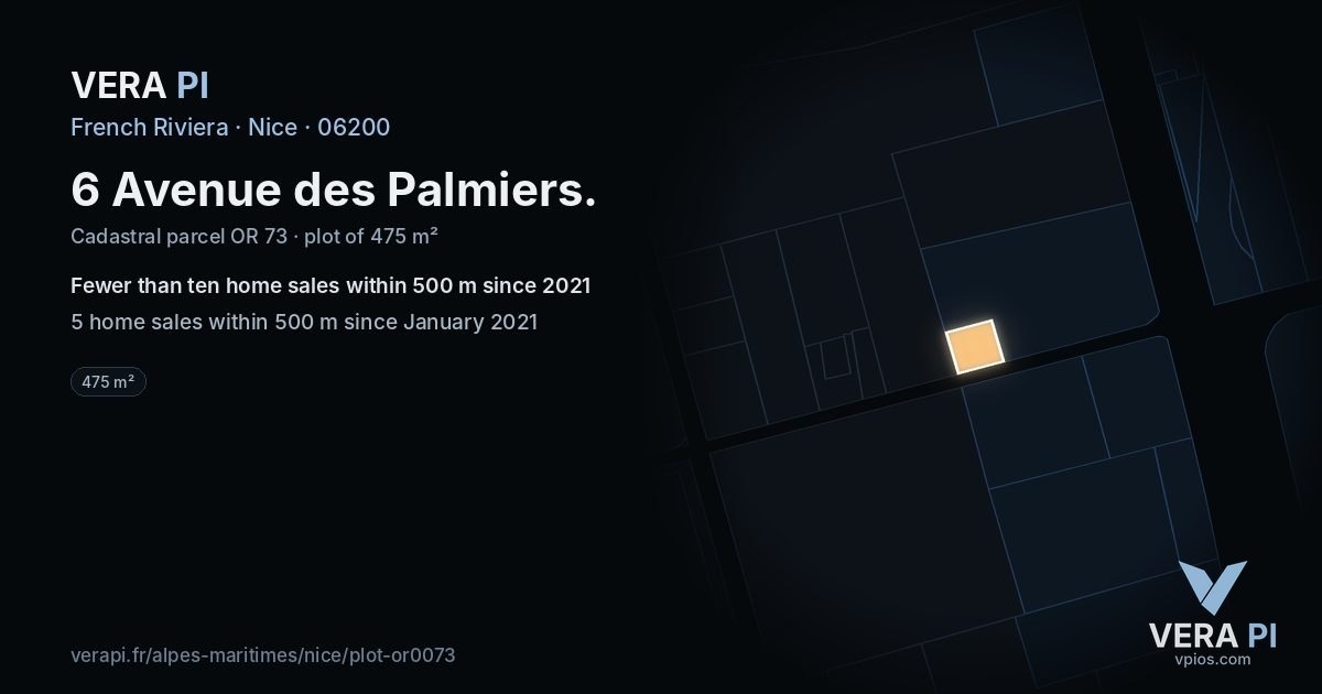 6 Avenue des Palmiers, Nice at night – the plot lit, the parcels around coloured by the prices near them