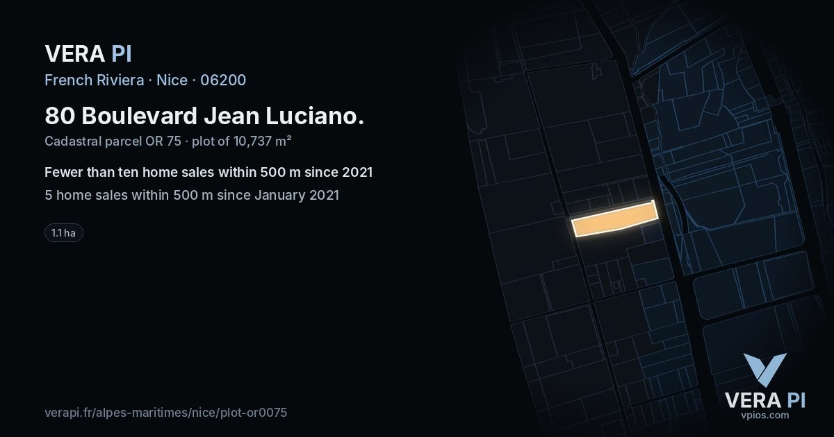 80 Boulevard Jean Luciano, Nice at night – the plot lit, the parcels around coloured by the prices near them