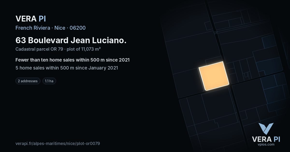 63 Boulevard Jean Luciano, Nice at night – the plot lit, the parcels around coloured by the prices near them