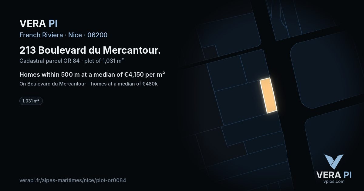 213 Boulevard du Mercantour, Nice at night – the plot lit, the parcels around coloured by the prices near them