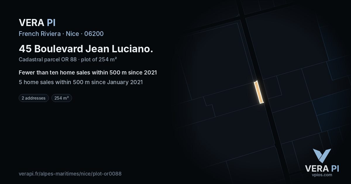 45 Boulevard Jean Luciano, Nice at night – the plot lit, the parcels around coloured by the prices near them