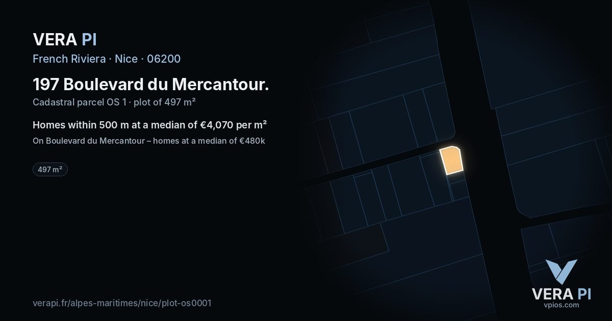197 Boulevard du Mercantour, Nice at night – the plot lit, the parcels around coloured by the prices near them
