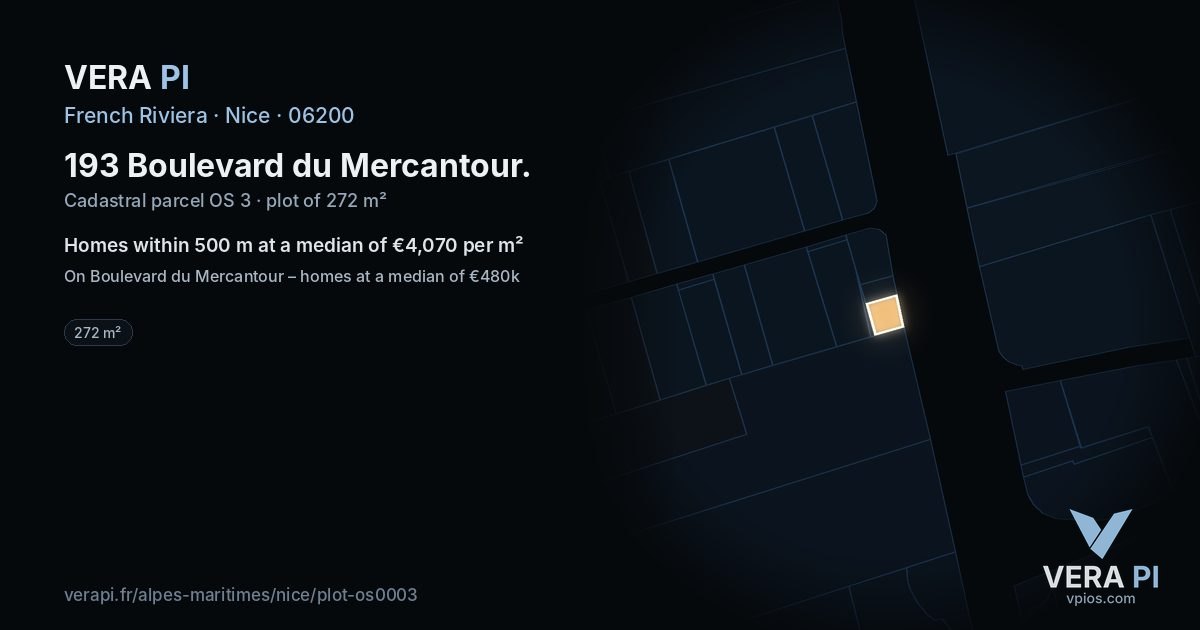 193 Boulevard du Mercantour, Nice at night – the plot lit, the parcels around coloured by the prices near them