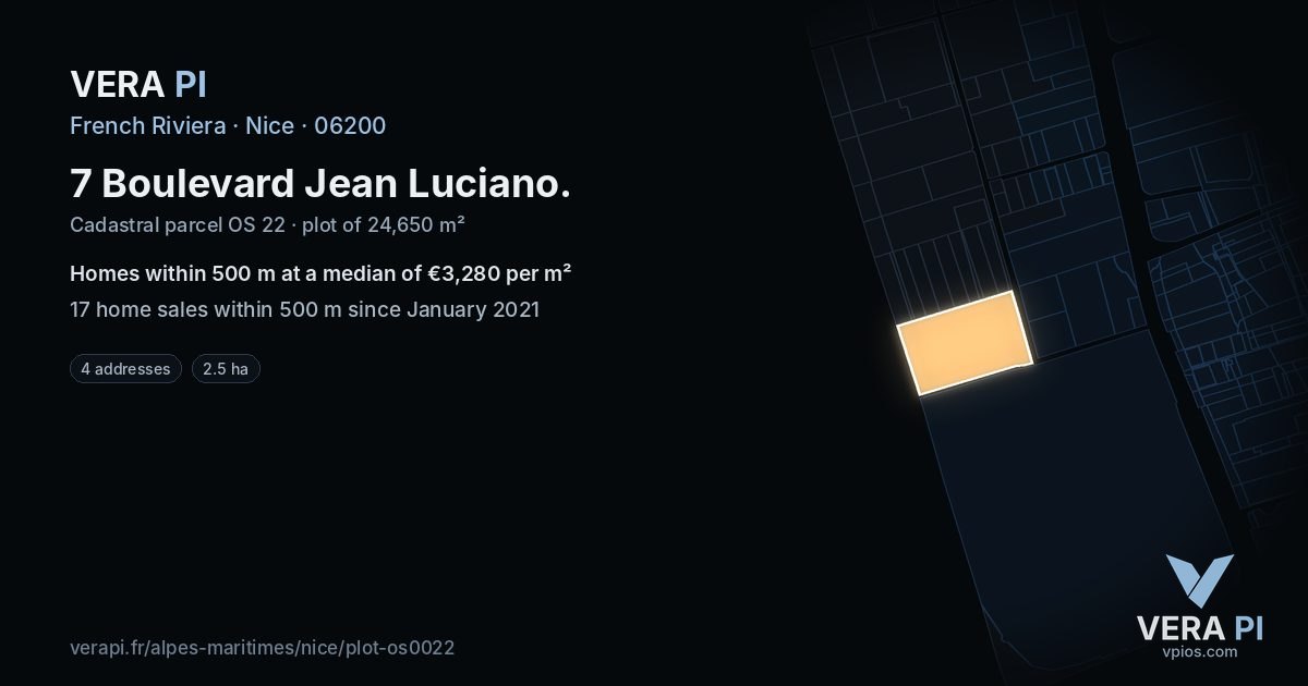 7 Boulevard Jean Luciano, Nice at night – the plot lit, the parcels around coloured by the prices near them
