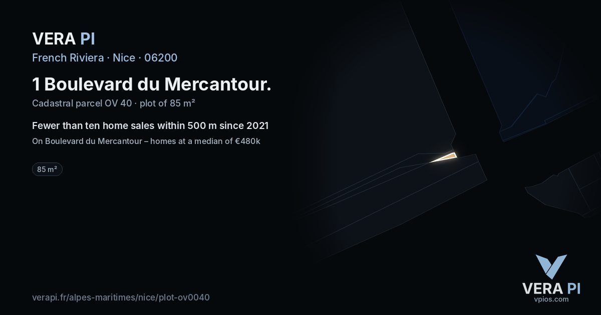 1 Boulevard du Mercantour, Nice at night – the plot lit, the parcels around coloured by the prices near them
