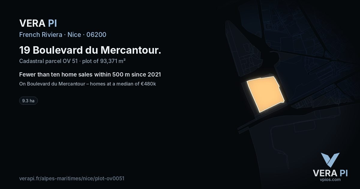 19 Boulevard du Mercantour, Nice at night – the plot lit, the parcels around coloured by the prices near them