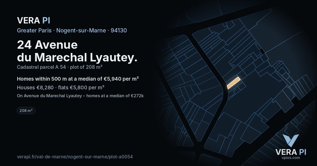 24 Avenue du Marechal Lyautey, Nogent-sur-Marne at night – the plot lit, the parcels around coloured by the prices near them