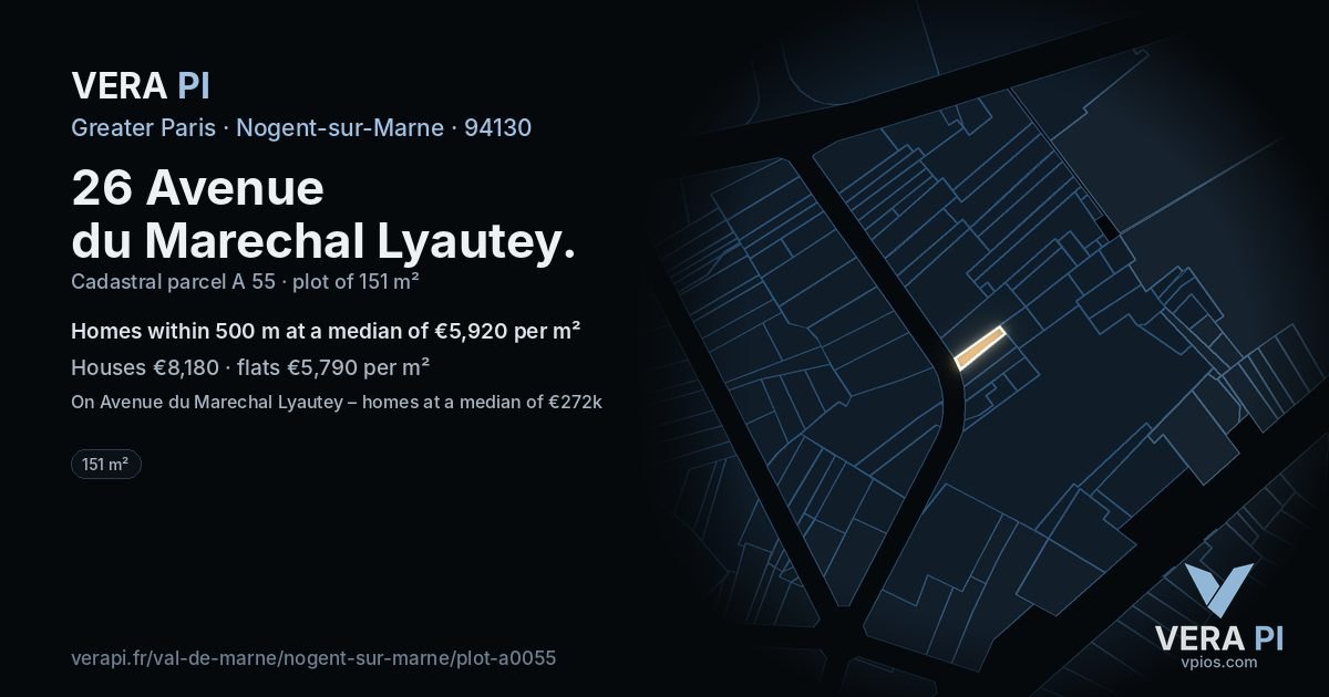 26 Avenue du Marechal Lyautey, Nogent-sur-Marne at night – the plot lit, the parcels around coloured by the prices near them