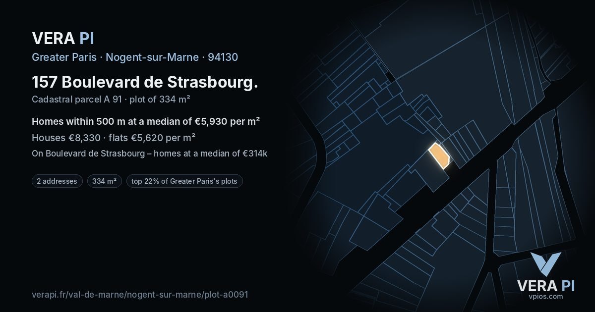 157 Boulevard de Strasbourg, Nogent-sur-Marne at night – the plot lit, the parcels around coloured by the prices near them