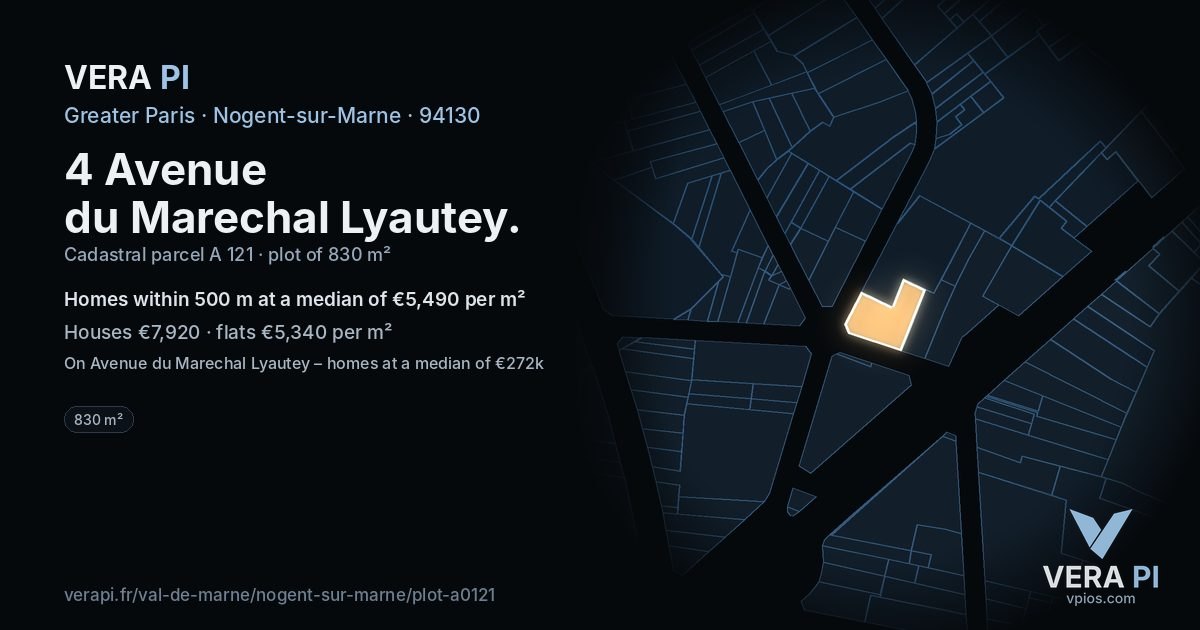 4 Avenue du Marechal Lyautey, Nogent-sur-Marne at night – the plot lit, the parcels around coloured by the prices near them