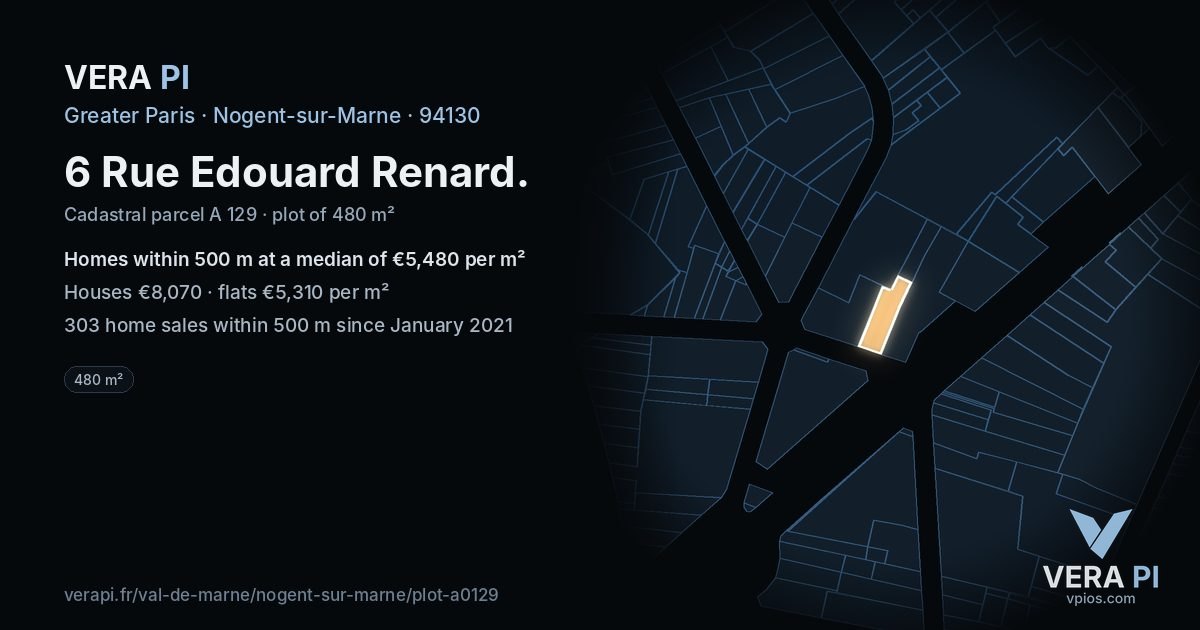 6 Rue Edouard Renard, Nogent-sur-Marne at night – the plot lit, the parcels around coloured by the prices near them