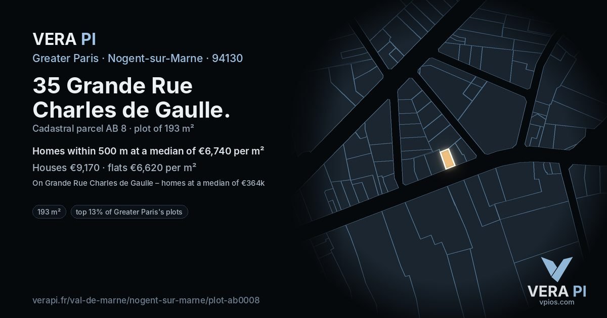 35 Grande Rue Charles de Gaulle, Nogent-sur-Marne at night – the plot lit, the parcels around coloured by the prices near them
