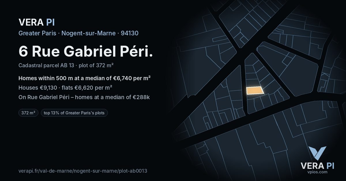 6 Rue Gabriel Péri, Nogent-sur-Marne at night – the plot lit, the parcels around coloured by the prices near them