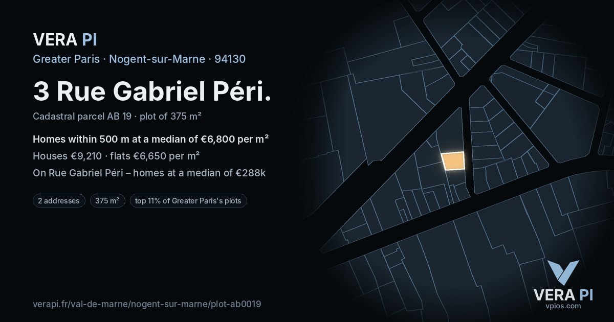 3 Rue Gabriel Péri, Nogent-sur-Marne at night – the plot lit, the parcels around coloured by the prices near them