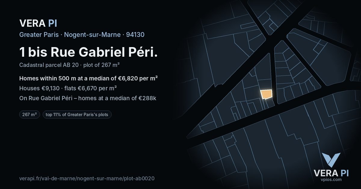 1 bis Rue Gabriel Péri, Nogent-sur-Marne at night – the plot lit, the parcels around coloured by the prices near them