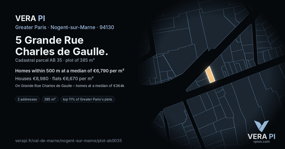 5 Grande Rue Charles de Gaulle, Nogent-sur-Marne at night – the plot lit, the parcels around coloured by the prices near them