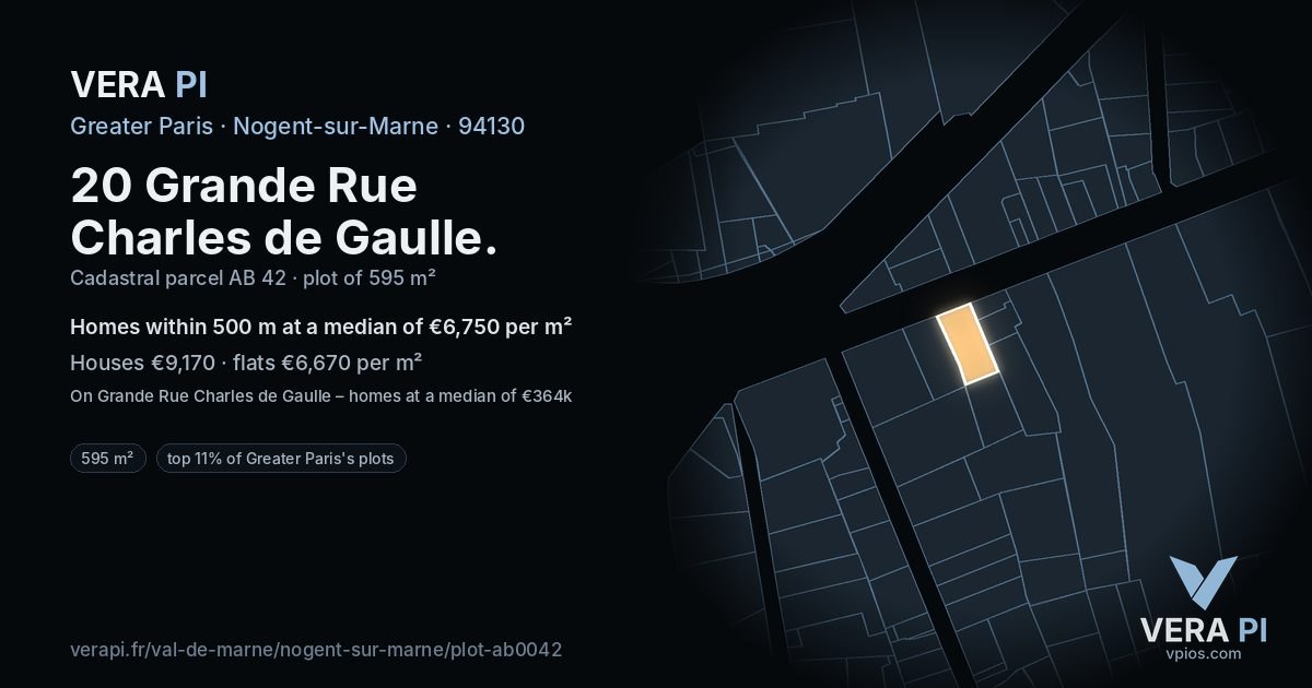 20 Grande Rue Charles de Gaulle, Nogent-sur-Marne at night – the plot lit, the parcels around coloured by the prices near them
