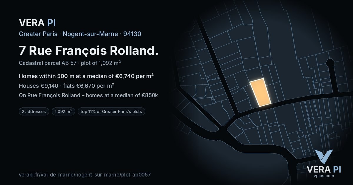 7 Rue François Rolland, Nogent-sur-Marne at night – the plot lit, the parcels around coloured by the prices near them