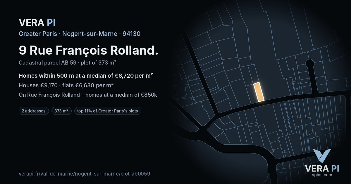 9 Rue François Rolland, Nogent-sur-Marne at night – the plot lit, the parcels around coloured by the prices near them