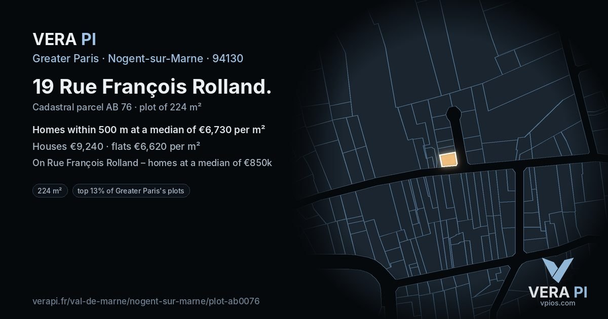 19 Rue François Rolland, Nogent-sur-Marne at night – the plot lit, the parcels around coloured by the prices near them
