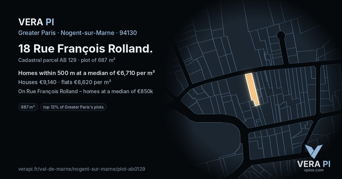 18 Rue François Rolland, Nogent-sur-Marne at night – the plot lit, the parcels around coloured by the prices near them