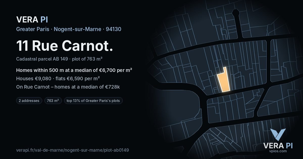 11 Rue Carnot, Nogent-sur-Marne at night – the plot lit, the parcels around coloured by the prices near them