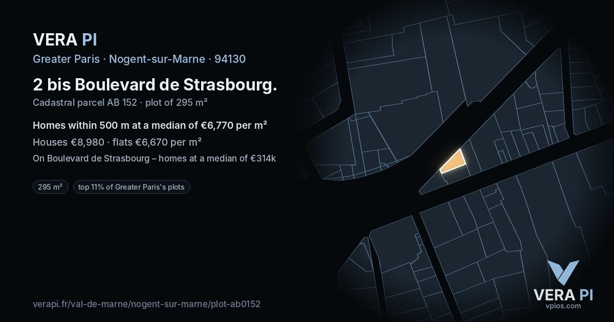 2 bis Boulevard de Strasbourg, Nogent-sur-Marne at night – the plot lit, the parcels around coloured by the prices near them