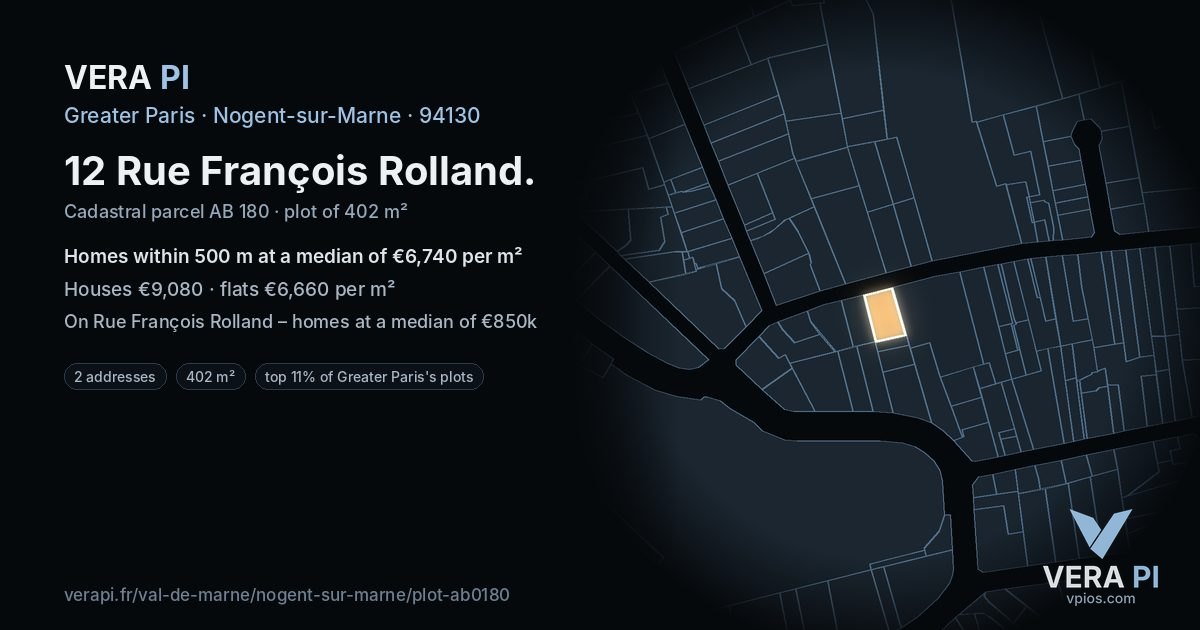 12 Rue François Rolland, Nogent-sur-Marne at night – the plot lit, the parcels around coloured by the prices near them