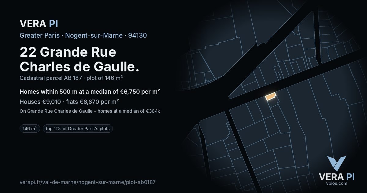 22 Grande Rue Charles de Gaulle, Nogent-sur-Marne at night – the plot lit, the parcels around coloured by the prices near them