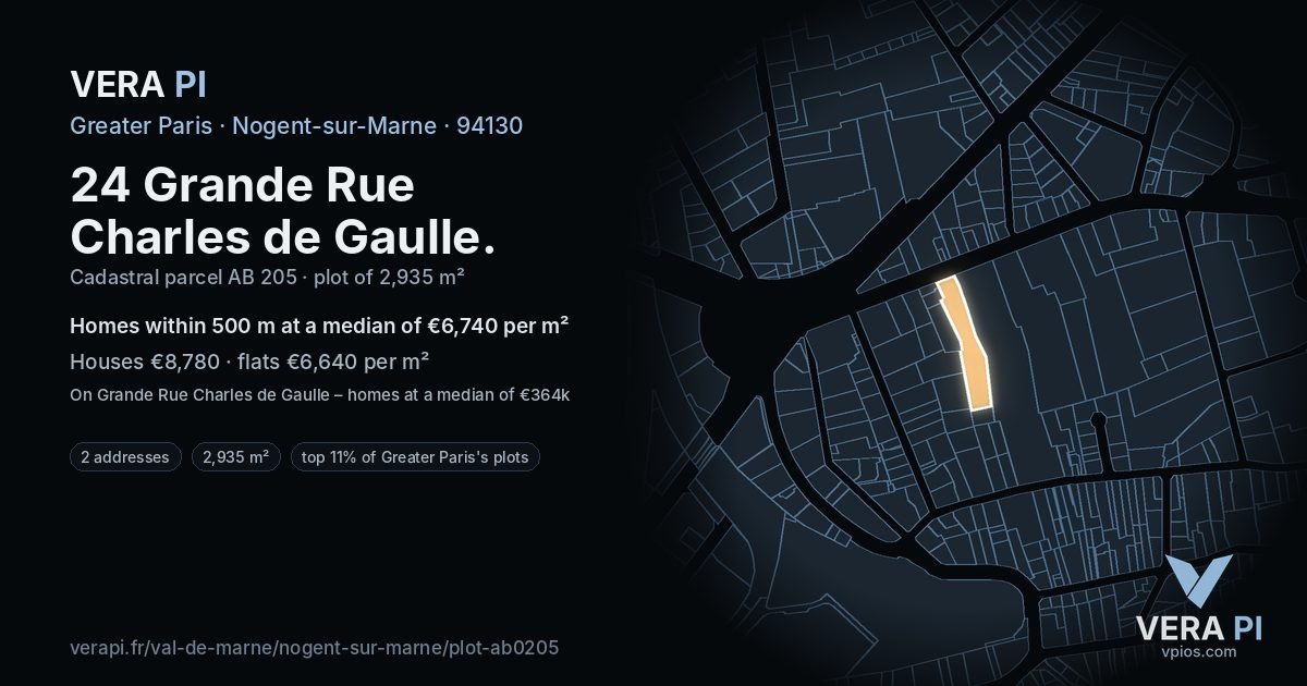24 Grande Rue Charles de Gaulle, Nogent-sur-Marne at night – the plot lit, the parcels around coloured by the prices near them