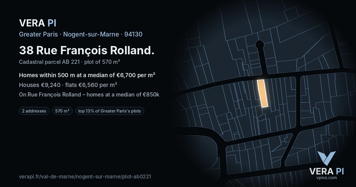 38 Rue François Rolland, Nogent-sur-Marne at night – the plot lit, the parcels around coloured by the prices near them