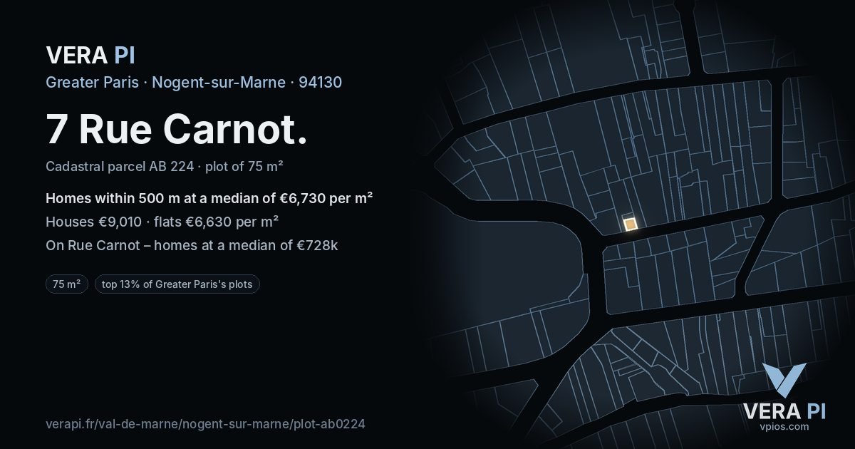 7 Rue Carnot, Nogent-sur-Marne at night – the plot lit, the parcels around coloured by the prices near them