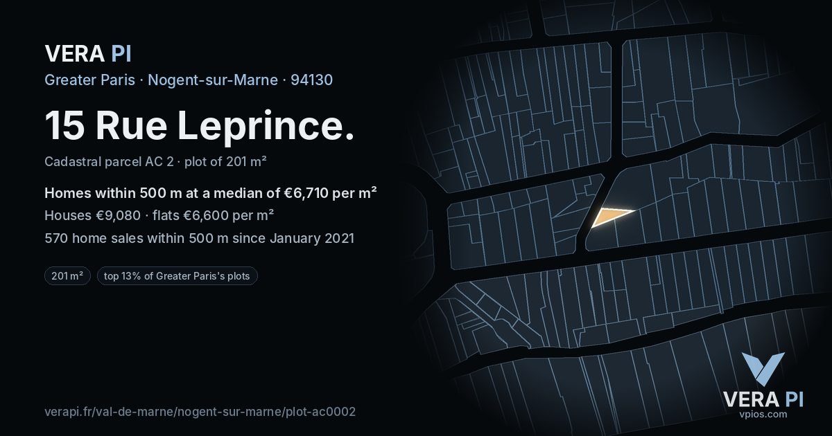 15 Rue Leprince, Nogent-sur-Marne at night – the plot lit, the parcels around coloured by the prices near them