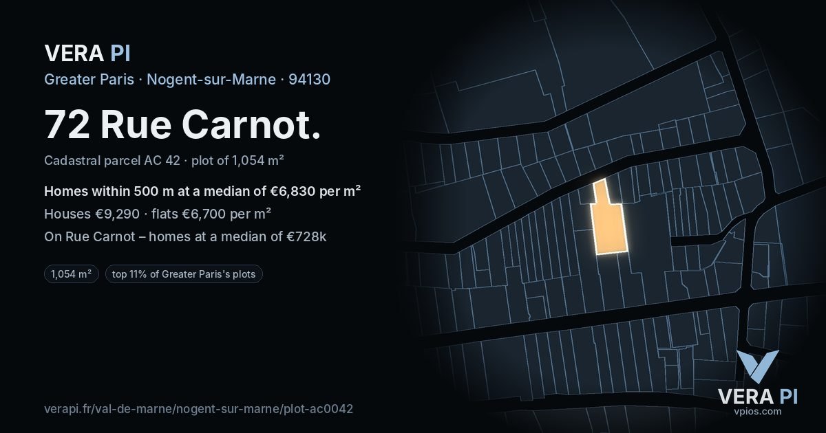 72 Rue Carnot, Nogent-sur-Marne at night – the plot lit, the parcels around coloured by the prices near them