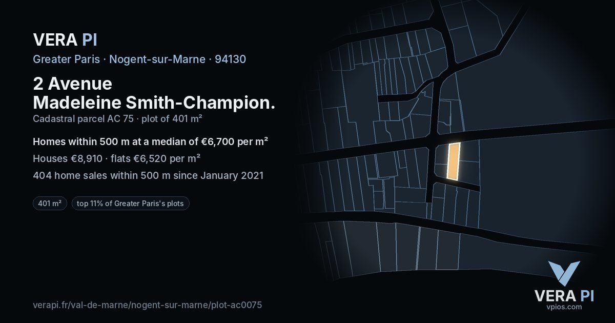2 Avenue Madeleine Smith-Champion, Nogent-sur-Marne at night – the plot lit, the parcels around coloured by the prices near them