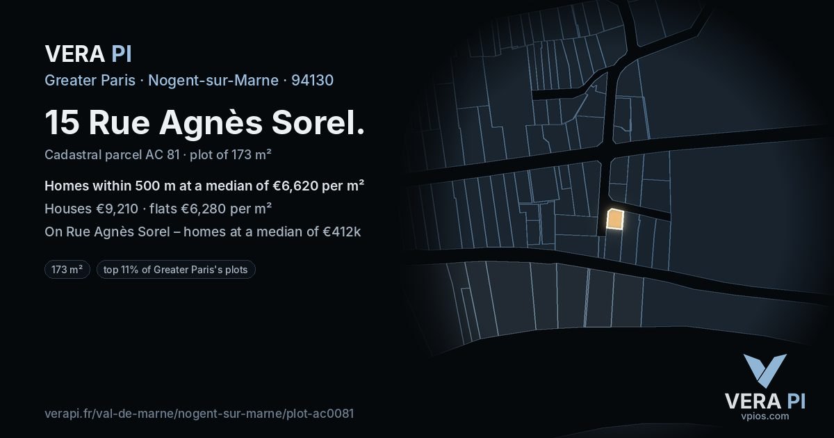 15 Rue Agnès Sorel, Nogent-sur-Marne at night – the plot lit, the parcels around coloured by the prices near them