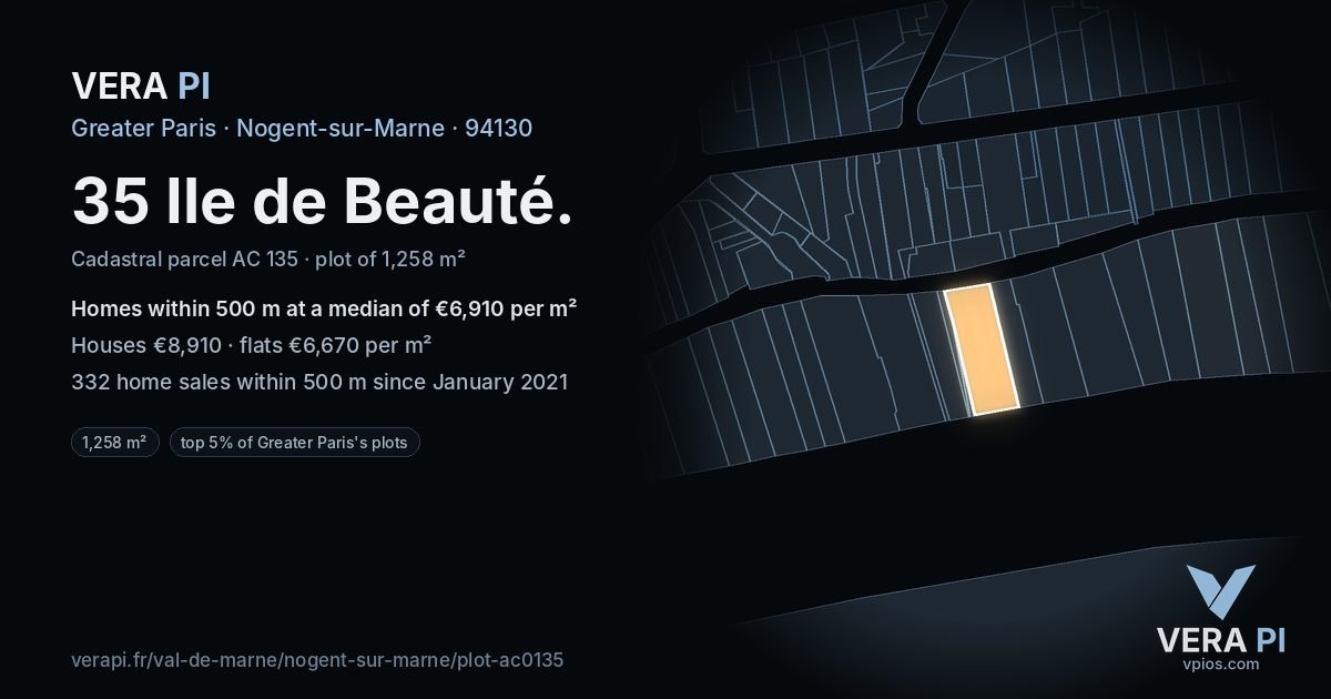 35 Ile de Beauté, Nogent-sur-Marne at night – the plot lit, the parcels around coloured by the prices near them