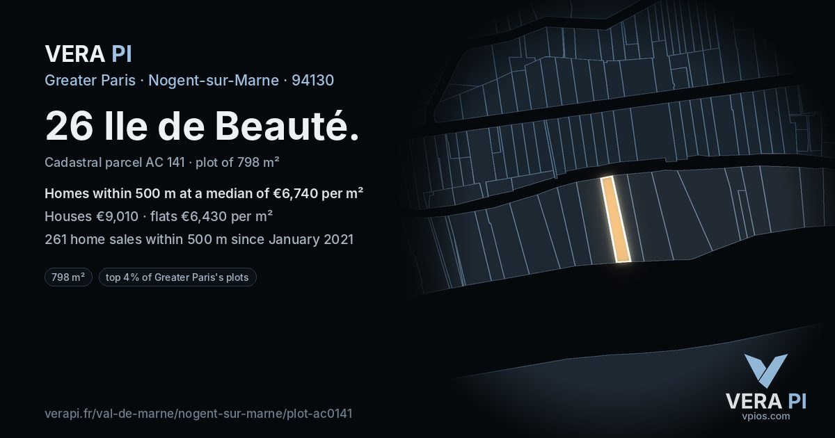 26 Ile de Beauté, Nogent-sur-Marne at night – the plot lit, the parcels around coloured by the prices near them