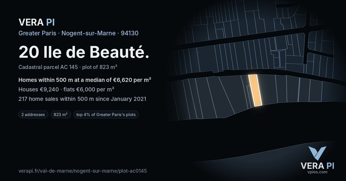 20 Ile de Beauté, Nogent-sur-Marne at night – the plot lit, the parcels around coloured by the prices near them