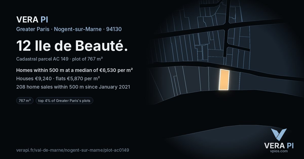 12 Ile de Beauté, Nogent-sur-Marne at night – the plot lit, the parcels around coloured by the prices near them
