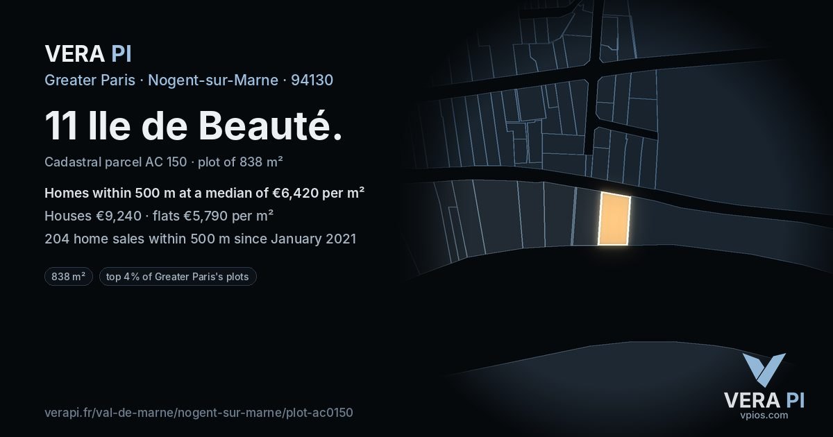 11 Ile de Beauté, Nogent-sur-Marne at night – the plot lit, the parcels around coloured by the prices near them