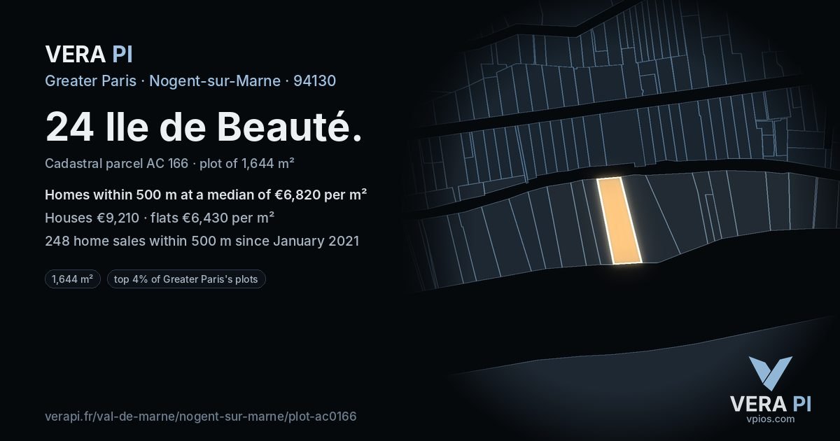 24 Ile de Beauté, Nogent-sur-Marne at night – the plot lit, the parcels around coloured by the prices near them