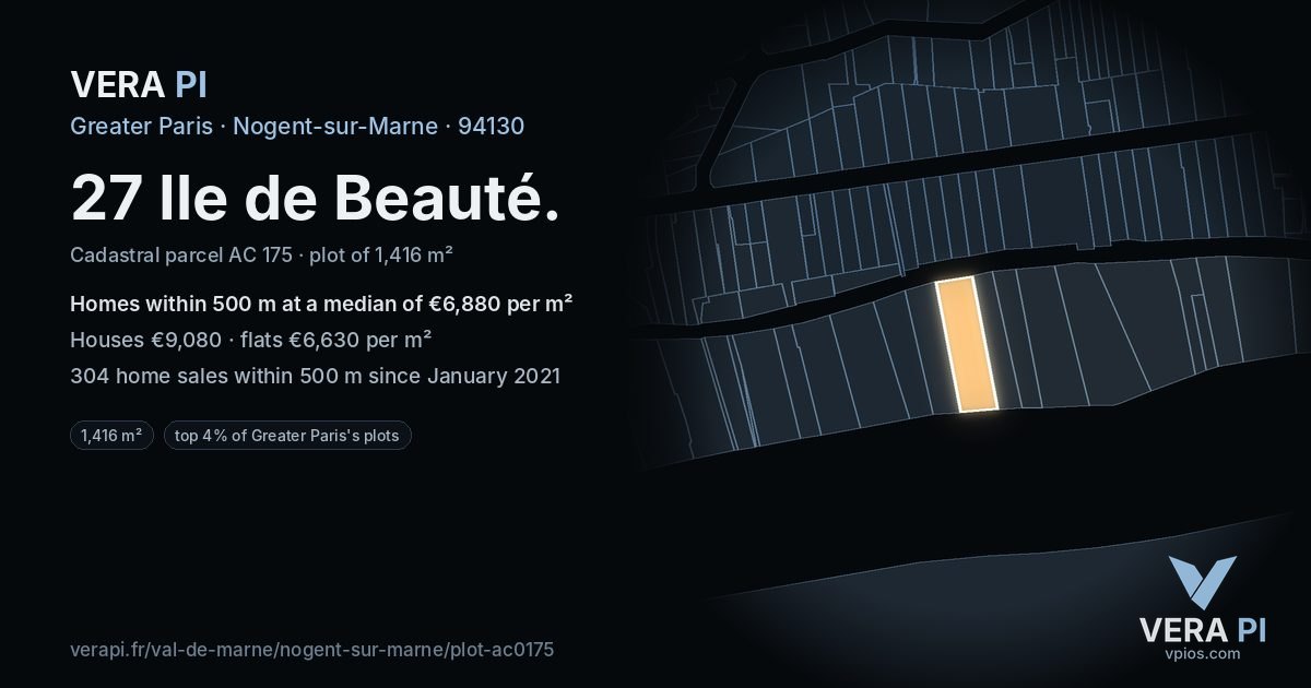 27 Ile de Beauté, Nogent-sur-Marne at night – the plot lit, the parcels around coloured by the prices near them